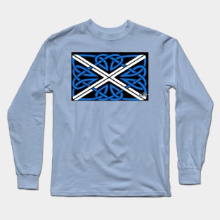 Scottish Saltire Flag in Celtic Knotwork Long Sleeve T-Shirt